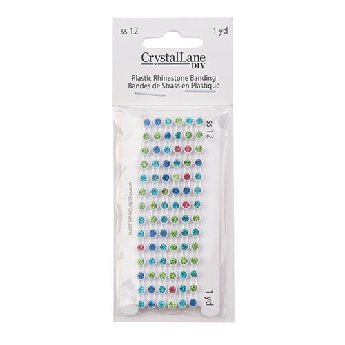 Rhinestone Banding 1yd 1row ss12 White Casing/ Light Multi