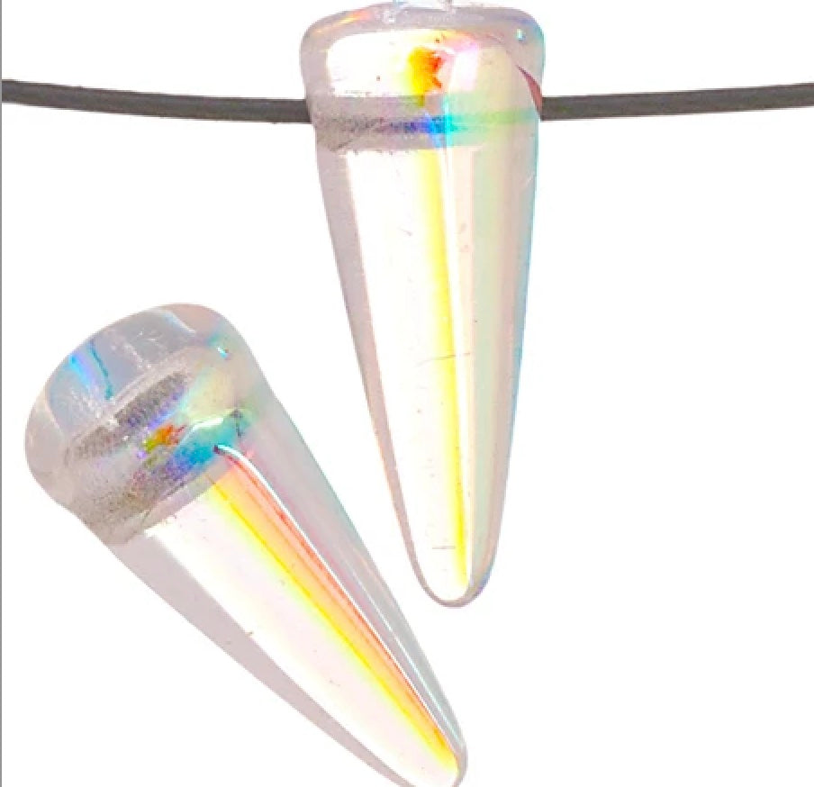 Glass Spike Beads 5x13mm Trans. Crystal AB Halfcoated