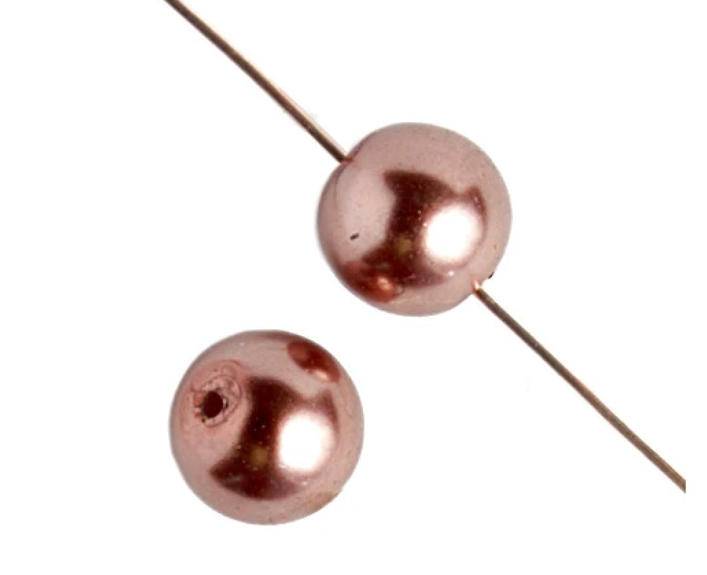 Glass round pearl 8mm 2x8" STRUNG LIGHT CHOCOLATE