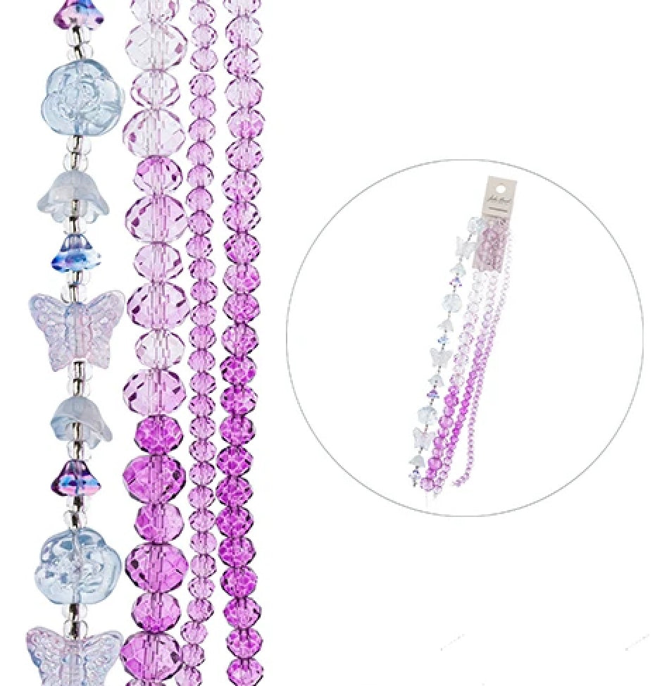 Crystal Lane DIY Flower 7in Bead Strand Ombre Purples with Mix Round and Floral Shapes