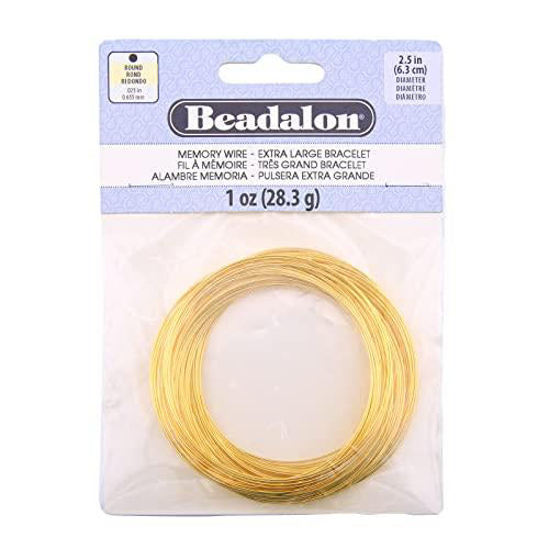 Beadalon Carbon Steel Memory Wire, Round, X-Large Bracelet, Gold Color, 1 oz