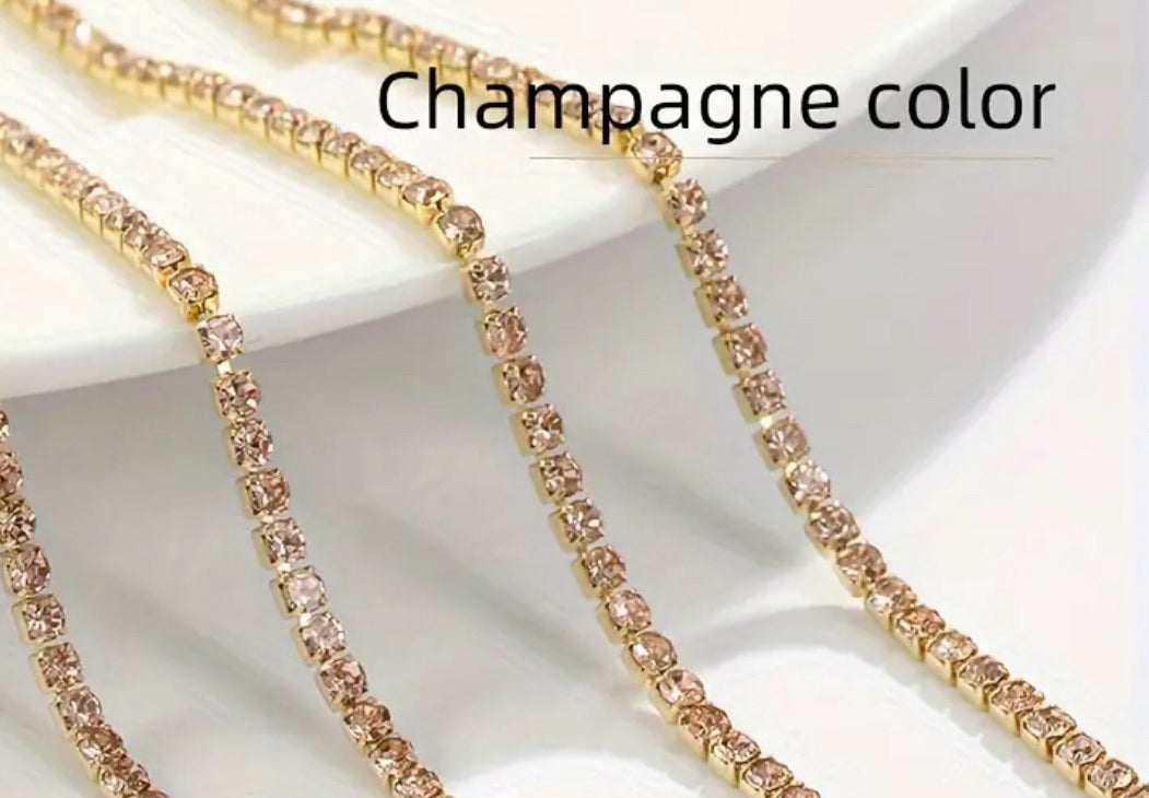 2mm champagne rhinestone chain