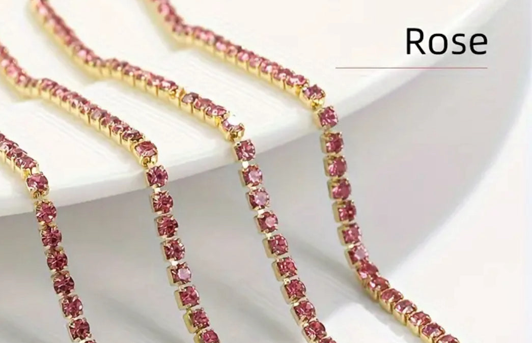 2mm rose rhinestone chain