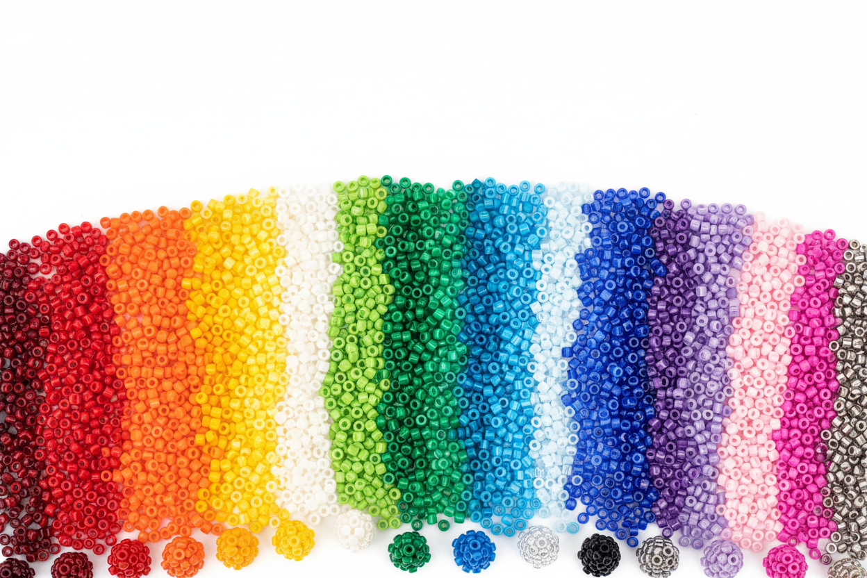 a collection of colorful beads place side by side