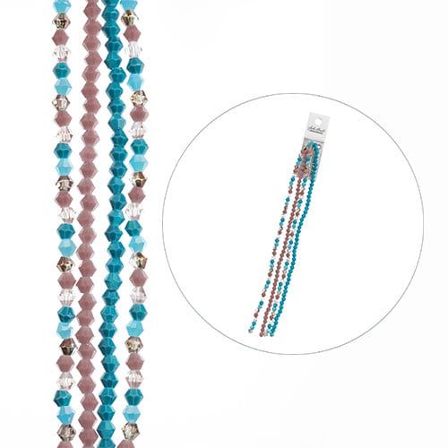 Designer 7in Four Bead Strands Glass Bicone Purple and Blue Mix (4mm)