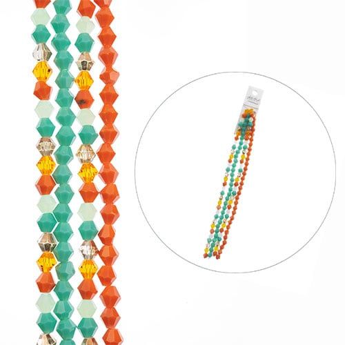 DIY Designer Glass Bead Strand Bicone Teal And Orange Mix (6mm)