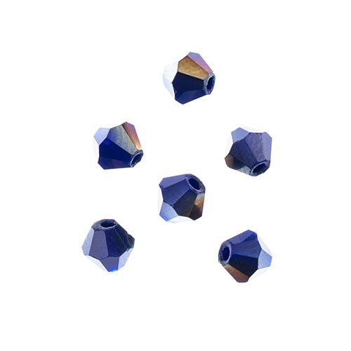 Bicone 2Strand 7in (apx96pcs) 4mm Opaque Dark Sapphire with Half Multi Color Iris