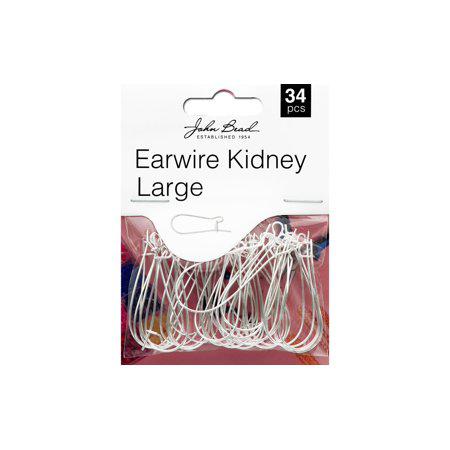John Bead MHF Earwire Kidney 15x33mm Slv 34Pc