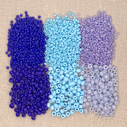Mixed Seed Bead Assortment, Blue 60gm