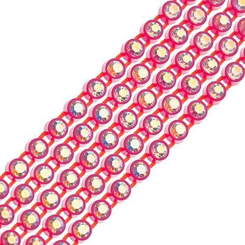 Rhinestone Banding 1yd 1row ss8 Hot Pink Casing/ Crystal AB