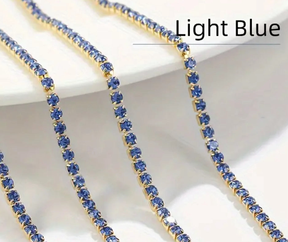 2mm Lt Blue rhinestone chain