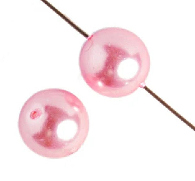 GLASS PEARL ROUND 6mm  2x8" STRUNG PINK