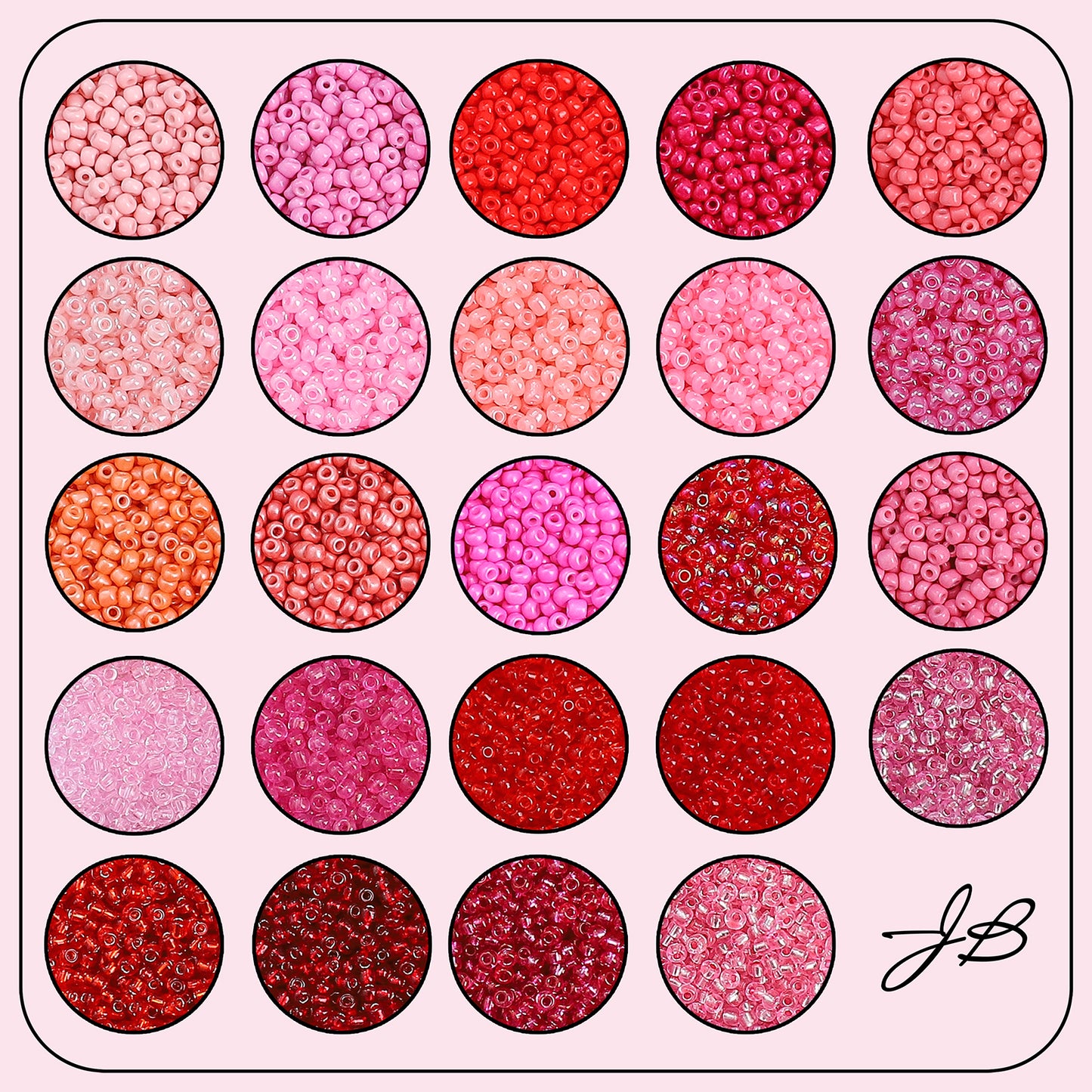 Bead Box - Glass Seed Beads 8/0 apx. 300g 24 Colors Rosy Daydream
