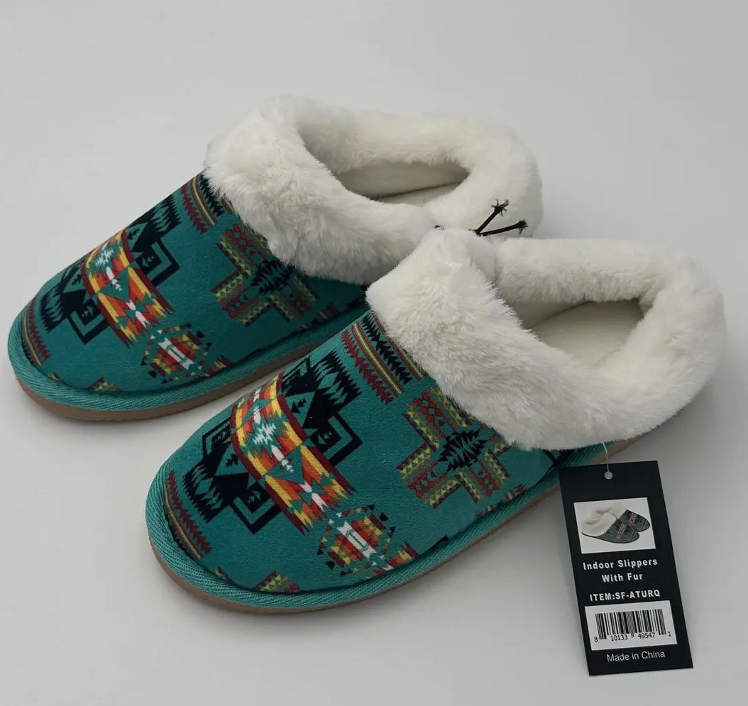 Nativo indoor slippers with fur turquoise