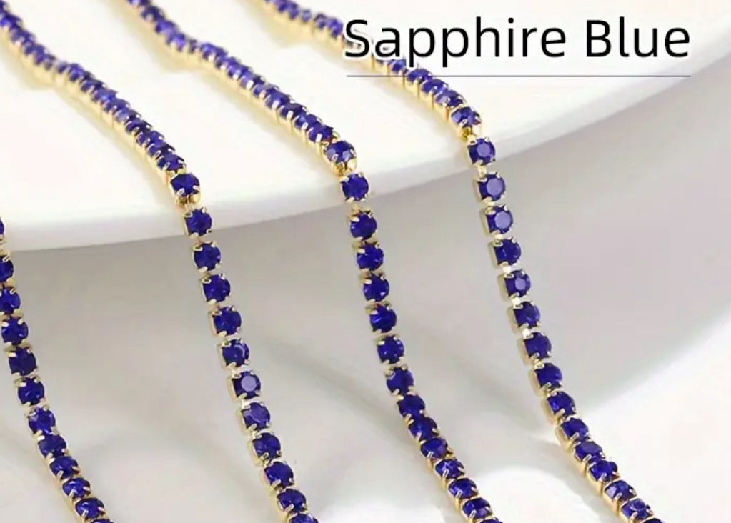 2mm Sapphire blur rhinestone chain