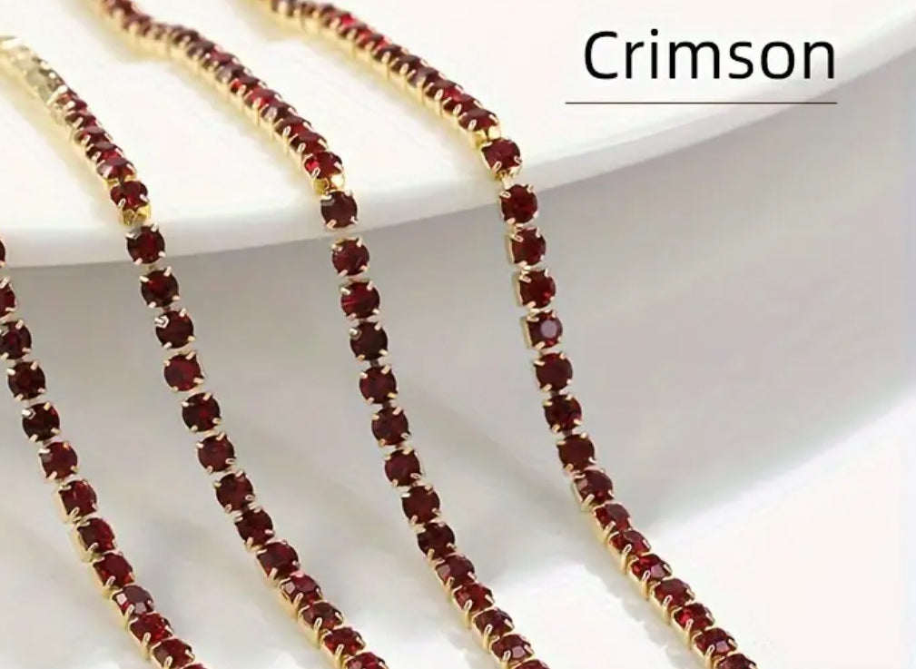 2mm Crimson rhinestone chain