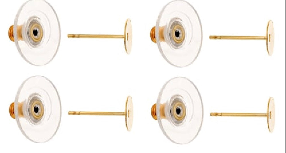 Ear Studs Flat & Barrel Clutch w/plastic LF/NF Gold