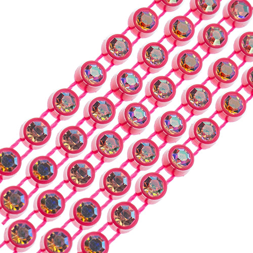 Rhinestone Banding 1yd 1row ss12 Hot Pink Casing/ Crystal AB