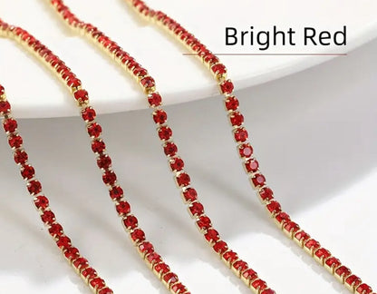 2mm bright red rhinestone chain