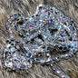 Multicoloured rhinestone on silver chain