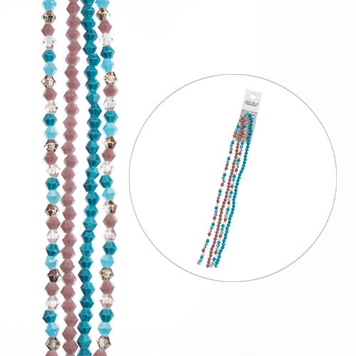 Designer 7in Four Bead Strands Glass Bicone Purple and Blue Mix 4mm
