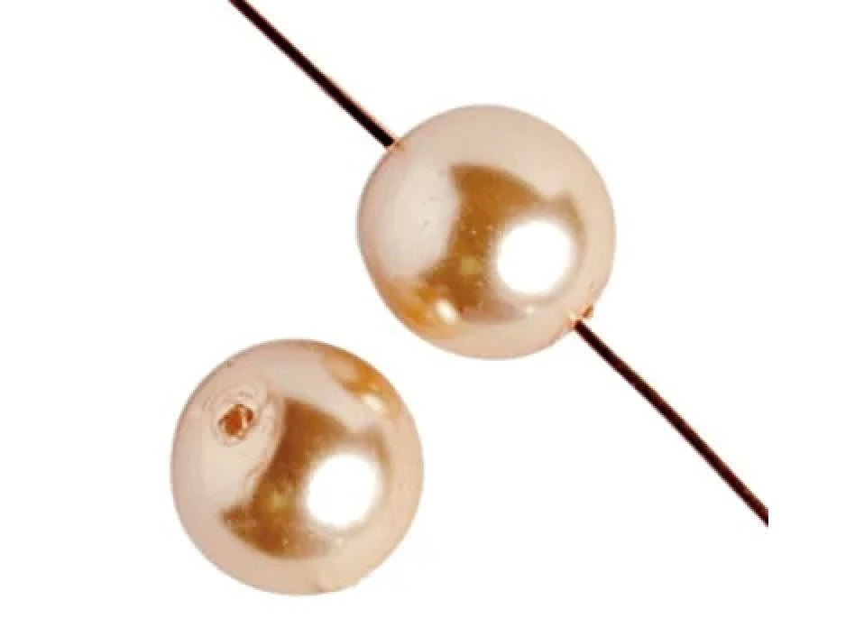 Glass round pearl 8mm  2x8" STRUNG BEIGE