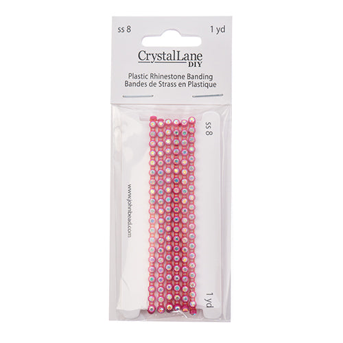 Rhinestone Banding 1yd 1row ss8 Hot Pink Casing/ Crystal AB