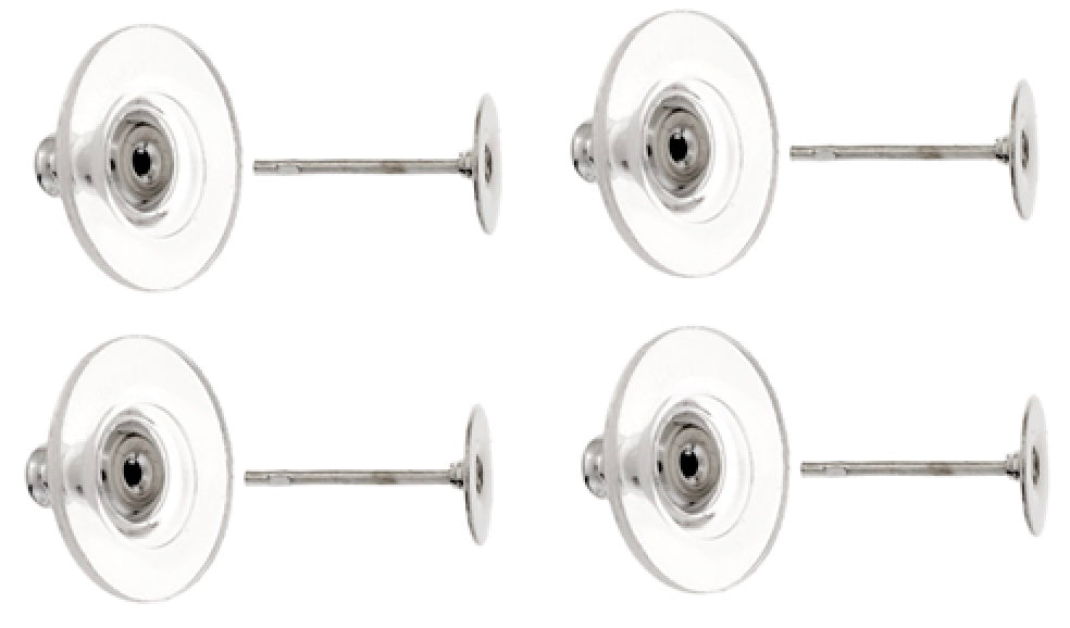 Ear Studs Flat & Barrel Clutch w/plastic LF/NF Silver