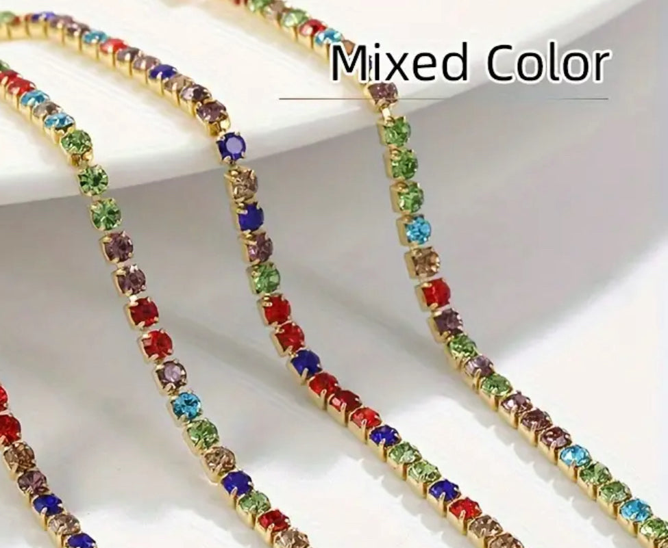 3mm mixed color rhinestone chain