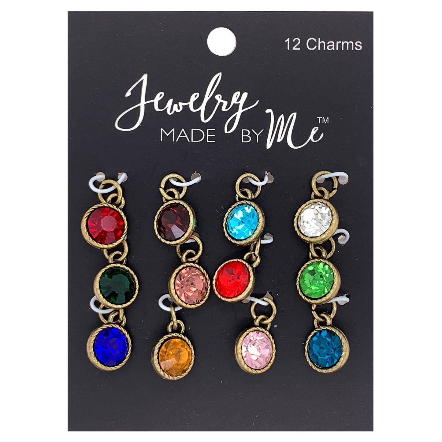 Birthstone Gem Charms, Antique Gold 12pc