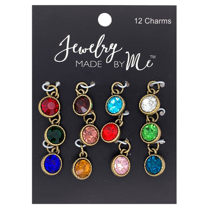 Birthstone Gem Charms, Antique Gold 12pc