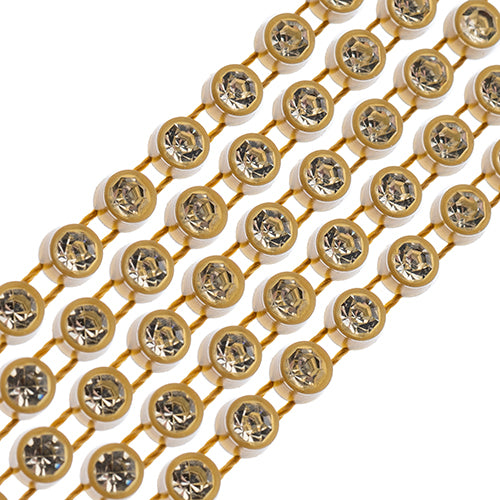 Rhinestone Banding 1yd 1row ss12 Antique Gold Casing/ Crystal