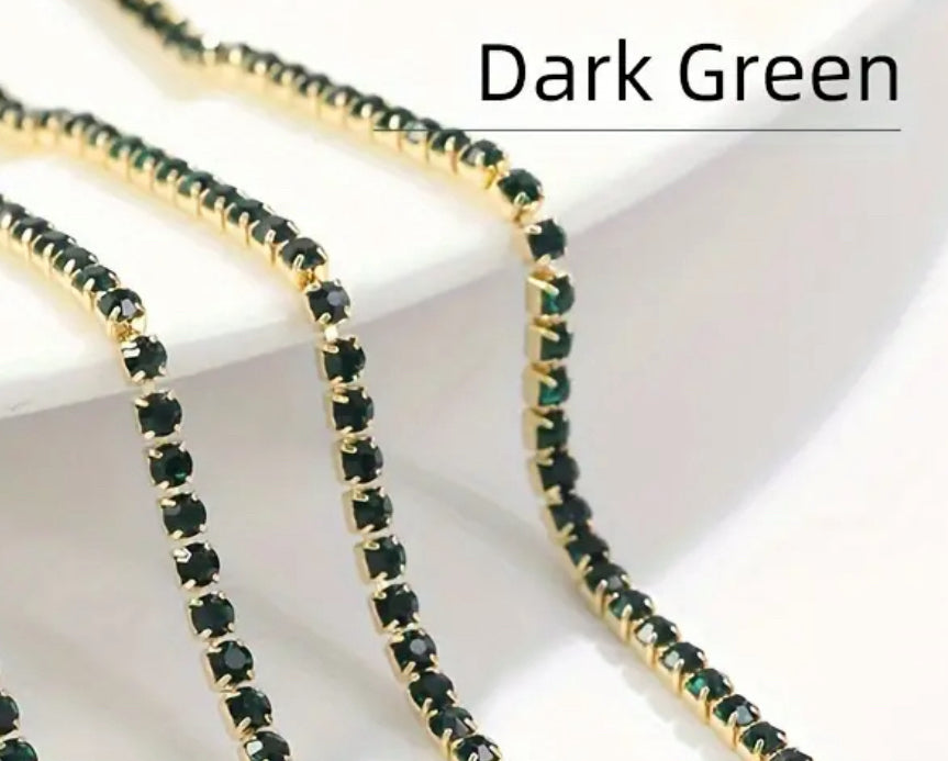 2mm Dark Green rhinestone chain
