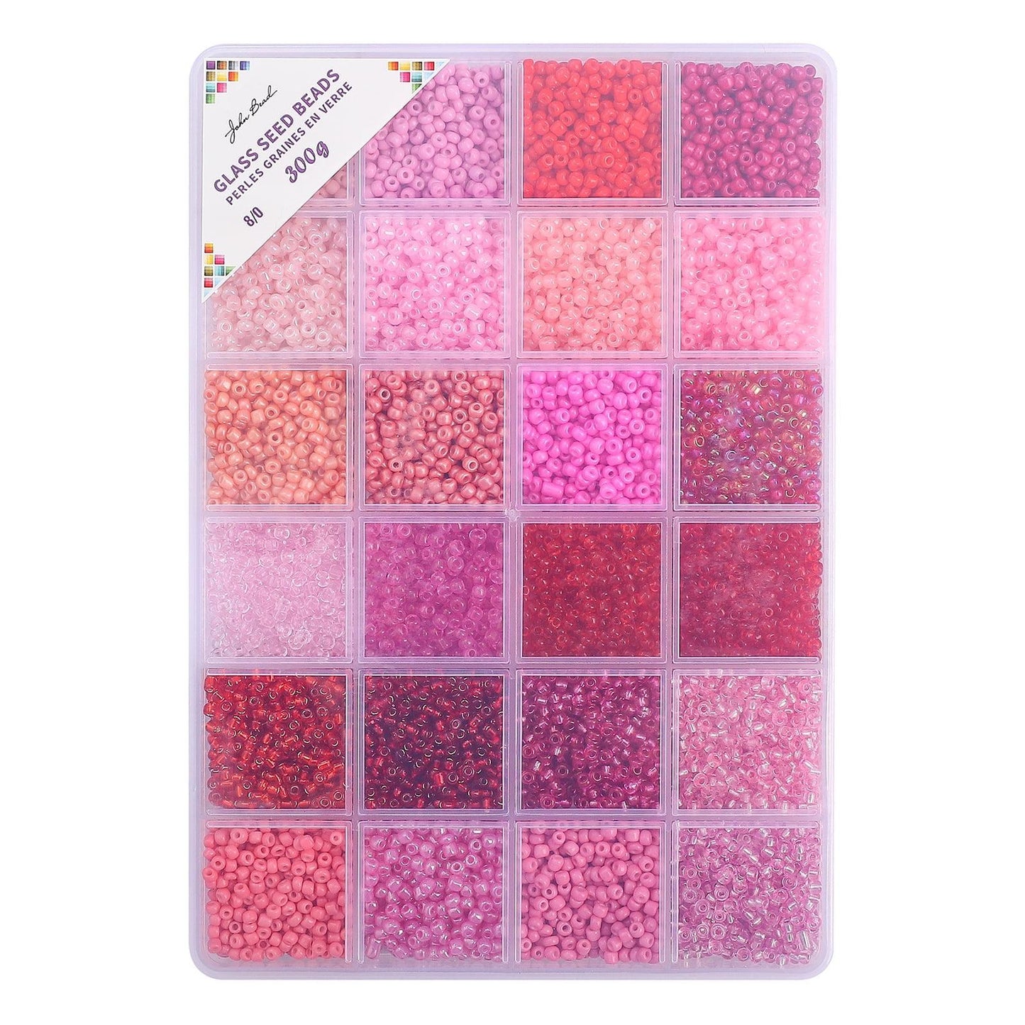 Bead Box - Glass Seed Beads 8/0 apx. 300g 24 Colors Rosy Daydream