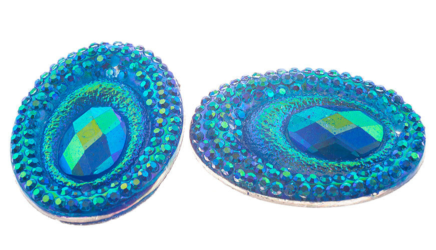 18x25mm Oval Blue Ab Peacock