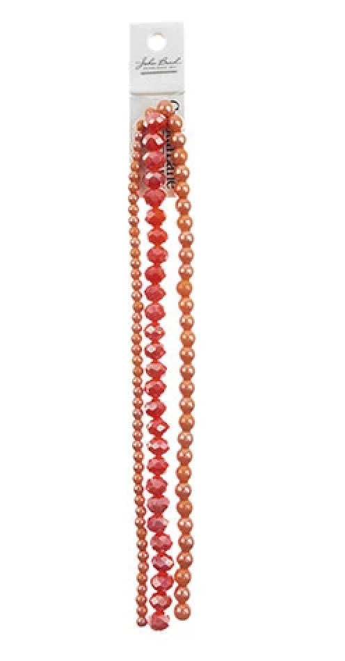 DIY Designer Glass Bead Strand 7inch Faceted Rondelle And Round Orange Assorted