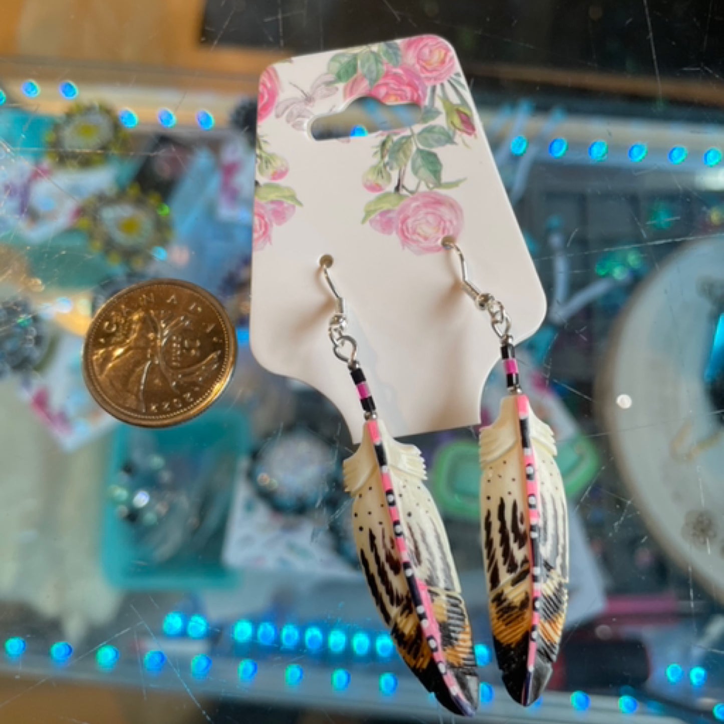 Eagle feather bone pink stripe