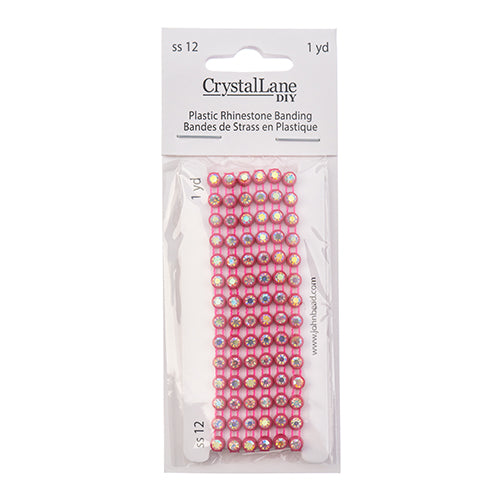 Rhinestone Banding 1yd 1row ss12 Hot Pink Casing/ Crystal AB