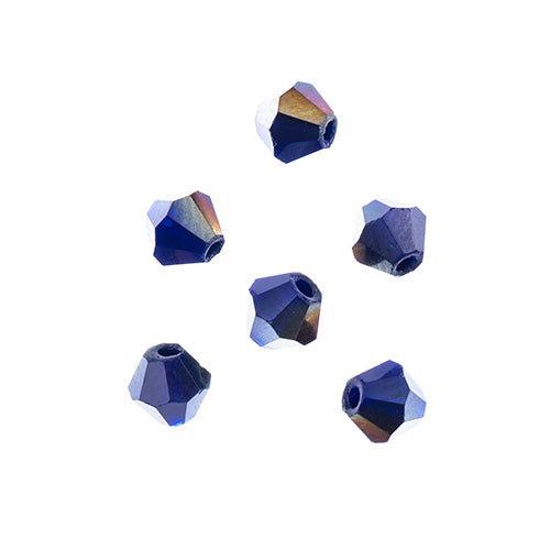 Bicone 2Strand 7in (apx96pcs) 4mm Opaque Dark Sapphire with Half Multi Color Iris