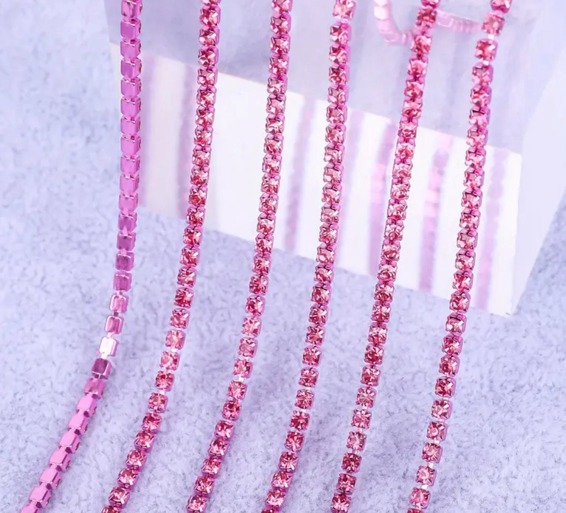 2mm Rose rhinestone chain