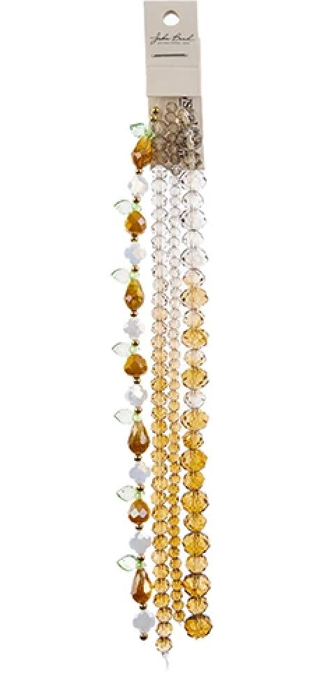 Crystal Lane DIY Flower 7in Bead Strand Mix Honey- Facted Teardrop, Pear, Rondelle
