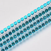 Rhinestone Cup Chains, with Spool, Blue Zircon, SS6.5