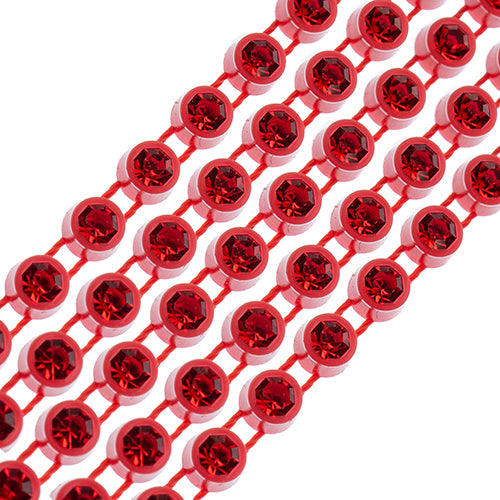 Rhinestone Banding 1yd 1row ss12 Red Casing/ Light Siam